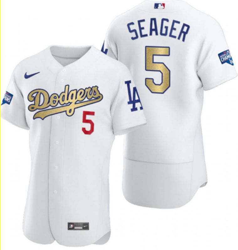 Men Los Angeles Dodgers #5 Seager White 2020 World Series Champions Authentic Player MLB Jersey